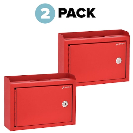 Adiroffice Wall Mountable Medium Size Steel Multi-Purpose Suggestion Drop Box, PK2 ADI631-02-RED-2pk